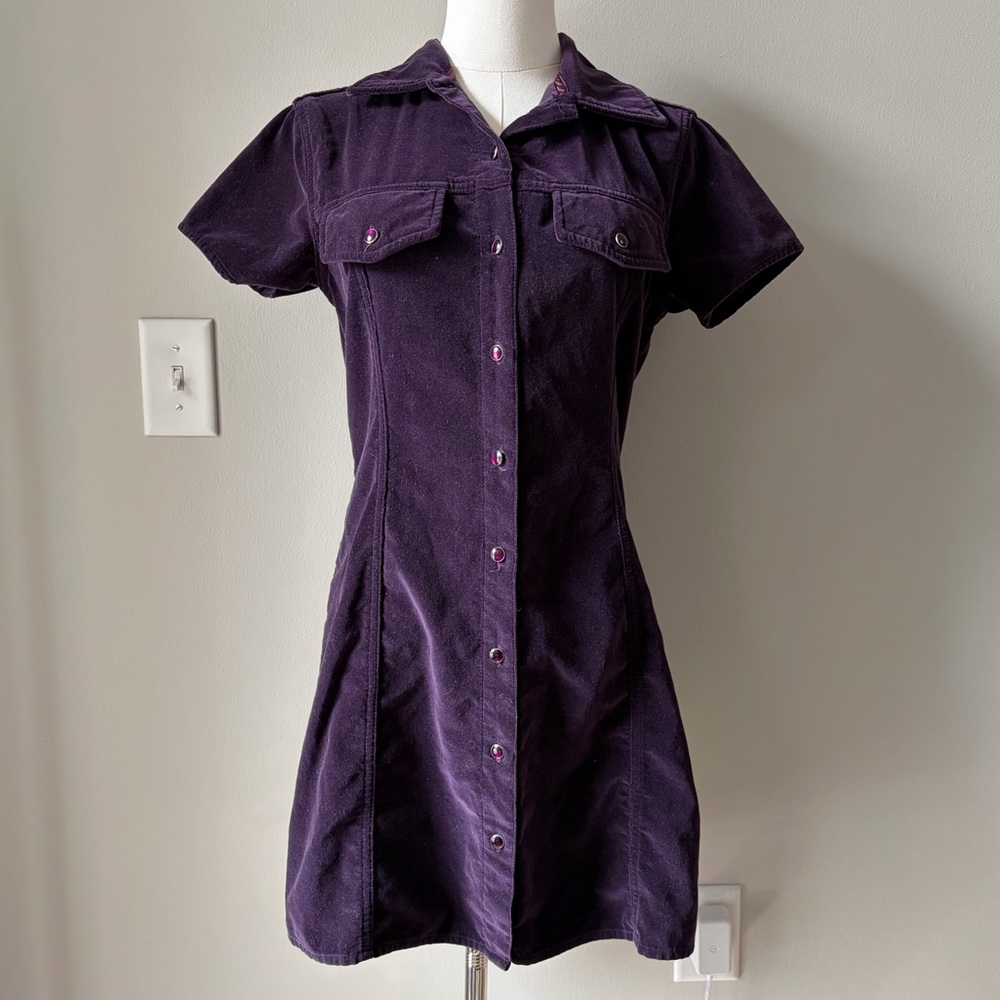 Vintage Purple Velour Button Up Mini Dress Whimsigoth 90s Dark Feminine